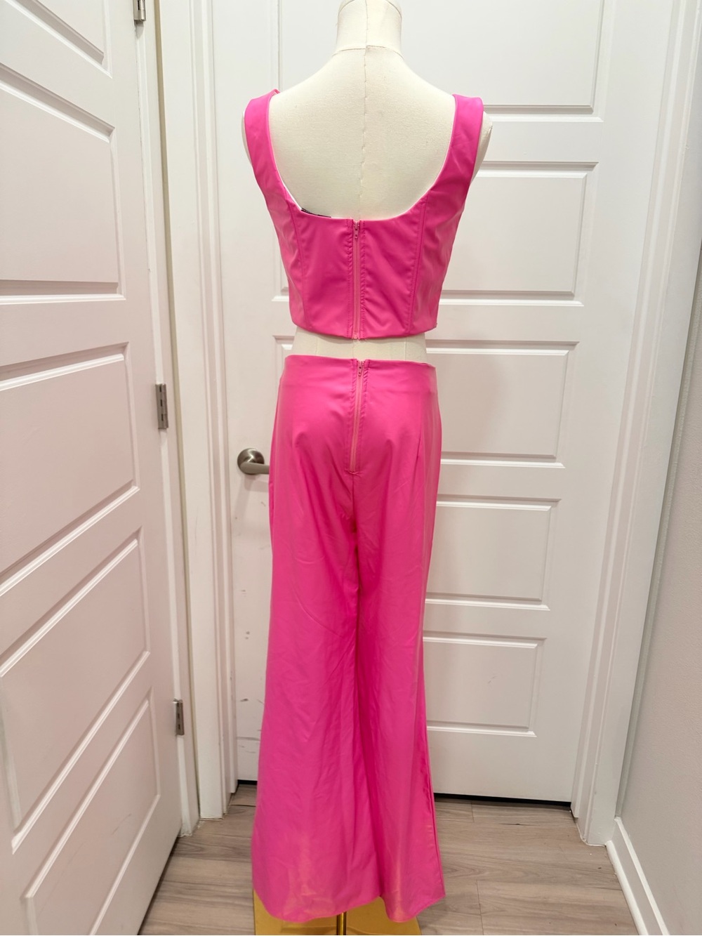 Windsor Hot Pink Lace-Up Wide Leg Rhinestone 2PC Pant Set - Picture 7 of 10